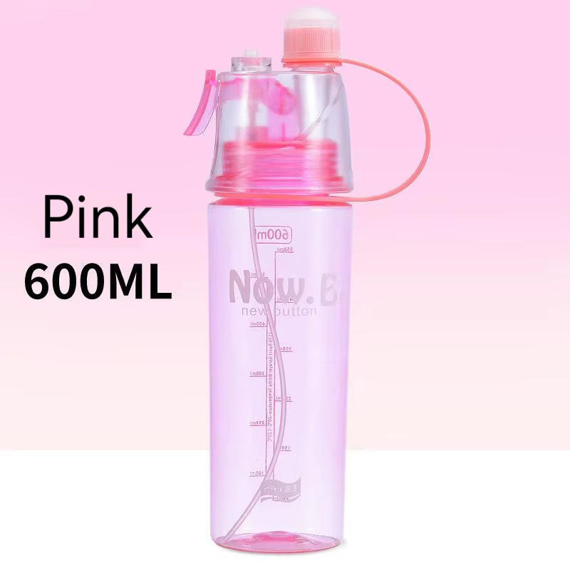 600Ml Spray Cold Water Bottle Sublimation Mist Water Bottle Reusable Gym Sports Plastic Bottle with Spray Summer