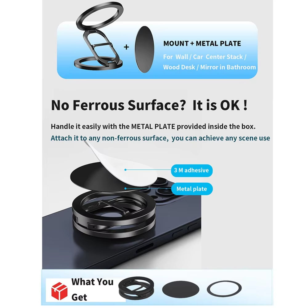 2025 Double Sided Magsafe Phone Stand Magnetic Phone Ring Holder Kickstand Magnet Grip for Iphone 15 14 Android Gym Car Holder